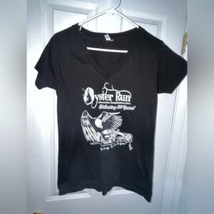 Black Graphic V-Neck Women's Top